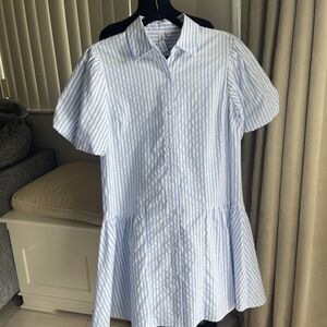 Grace & Karma Blue White Tiered Dress Button Down S